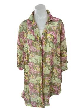 Classified Women's Multicolor Floral Long Sleeve Button Down Mini Shirt Dress L